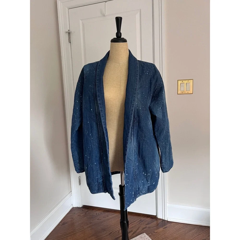 Anthropologie Pilcro Quilted Denim Spattered Oversized Boxy Kimono Jacket NWT XS
